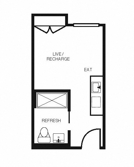 Floor plan for studio, 1 bath, 236 sqft